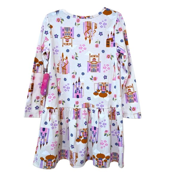 Disney Princess Dress Toddler Girls Castle Print Drop Waist Long Sleeves 2T-4T - Picture 4 of 7